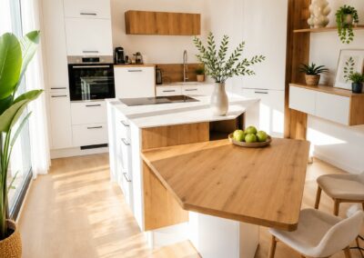 Cuisine-Moderne-Scandinave-Originale-Ilot-Blanc-Bois